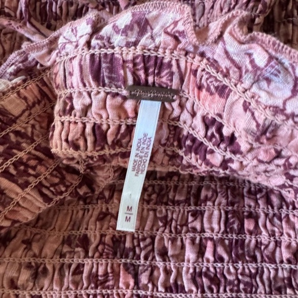 Free People Smocked Floral Mini Dress Puff Sleeve Open Back Cottagecore Boho M - Picture 4 of 6